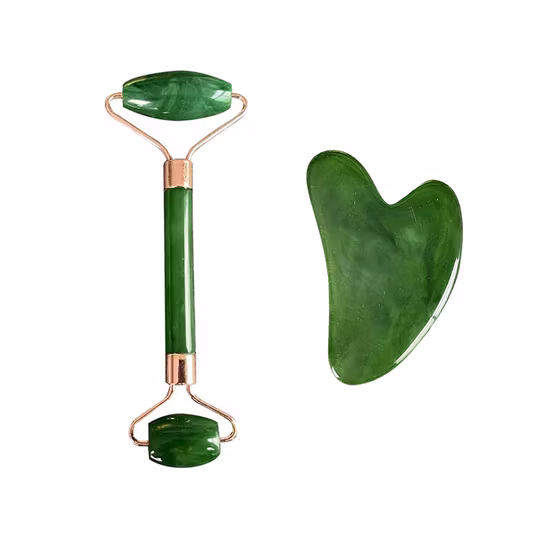 Rodillo de masaje Facial de belleza Facial de Jade cristalino de piedra de cuarzo rosa Gua Sha Set rodillo de Jade para la cara