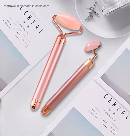 Rodillo de jade vibratorio cosmético, mango dorado de piel de 24K, Mini 3D, masajeador Facial impermeable para adelgazar
